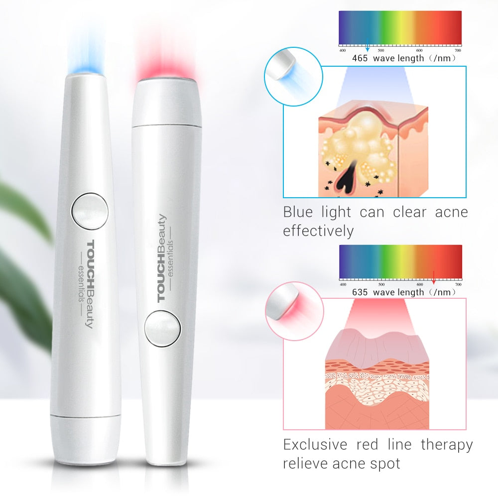 2-in-1 Red and Blue Light Therapy Acne Pen Soft Scar Wrinkle Removal Treatment Device - ultrsbeauty