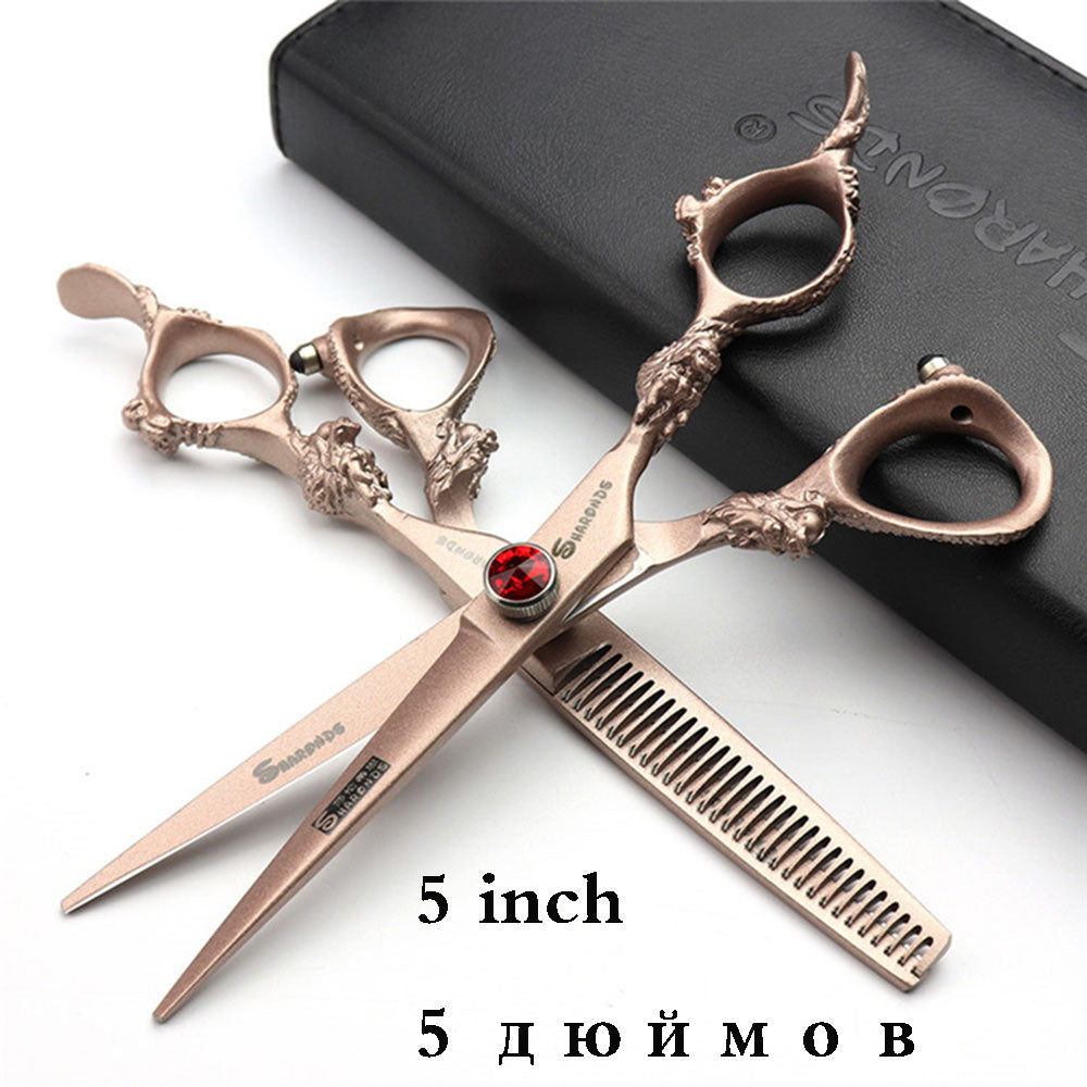 Japan440c professional hairdressing scissors dragon handle hair scissors 5.5/6/7 inch barber shop scissors cutting scissors tool - ultrsbeauty