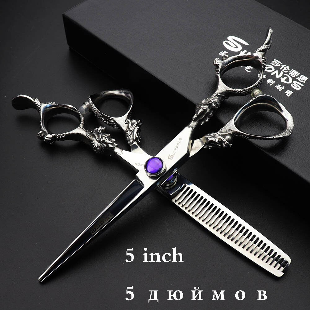 Japan440c professional hairdressing scissors dragon handle hair scissors 5.5/6/7 inch barber shop scissors cutting scissors tool - ultrsbeauty